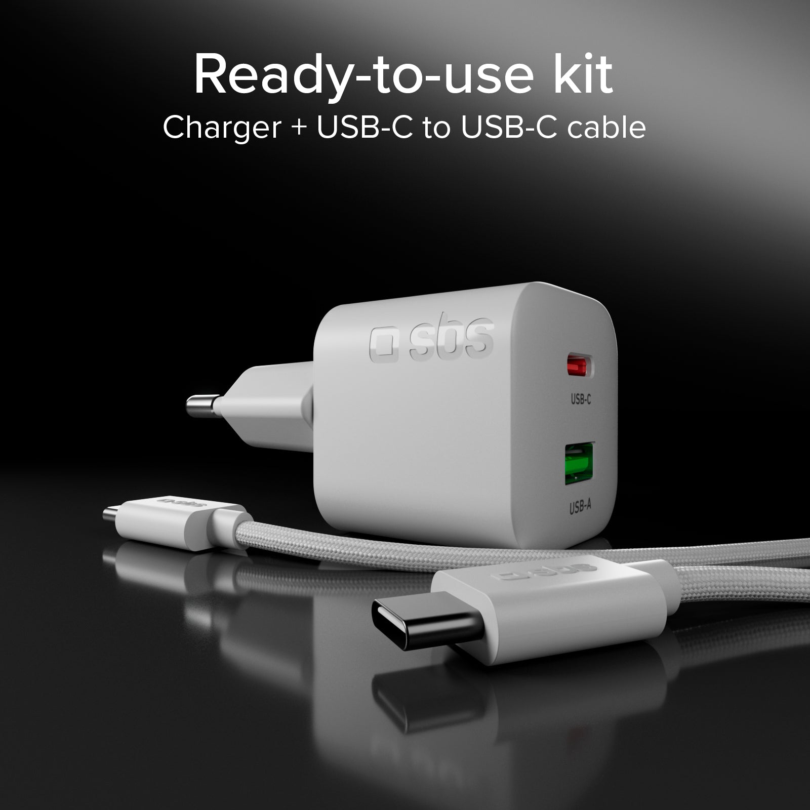 Kit de carga con cargador de pared 20W GaN Power Delivery y cable USB-C de 1,5 m
