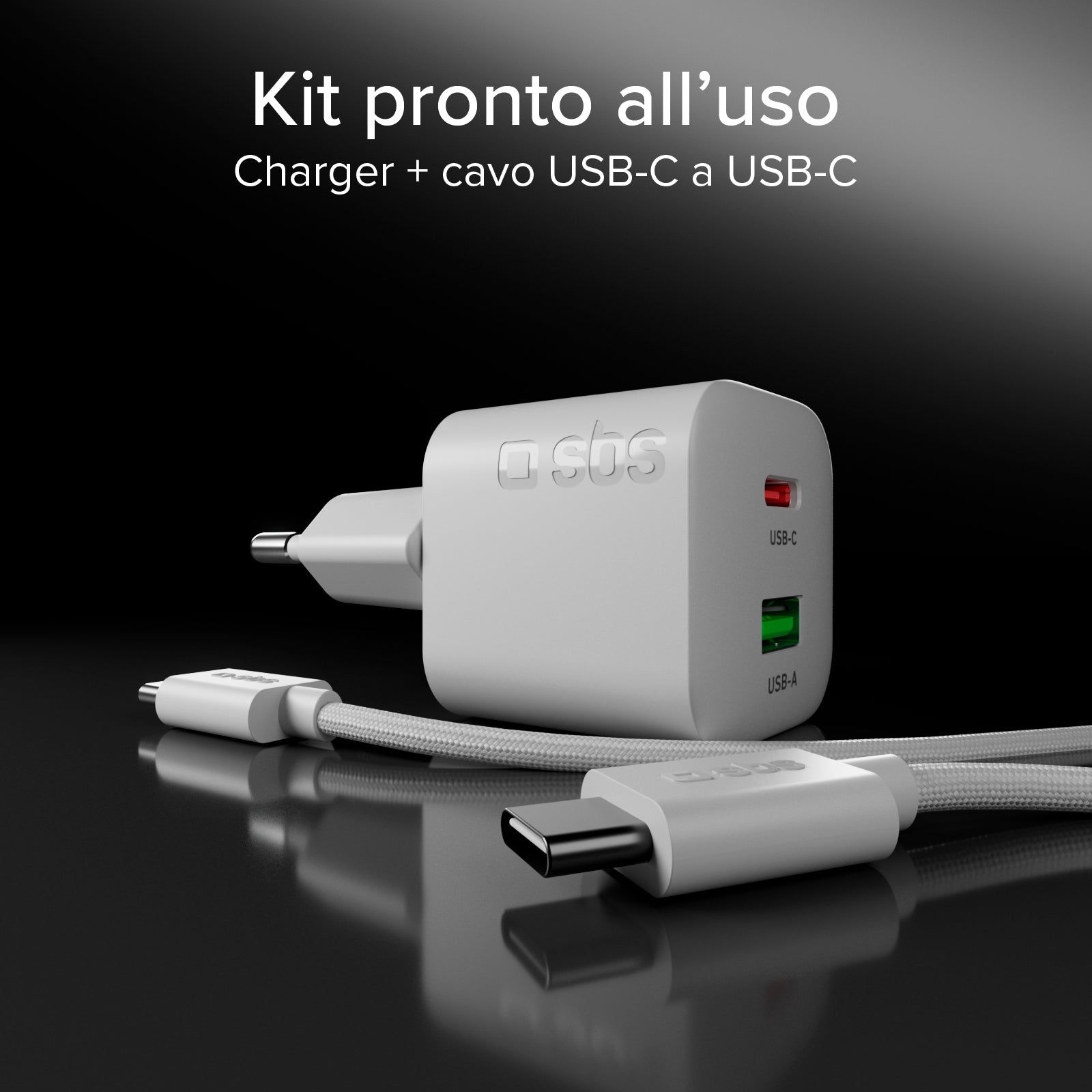 Kit de carga con cargador de pared 20W GaN Power Delivery y cable USB-C de 1,5 m