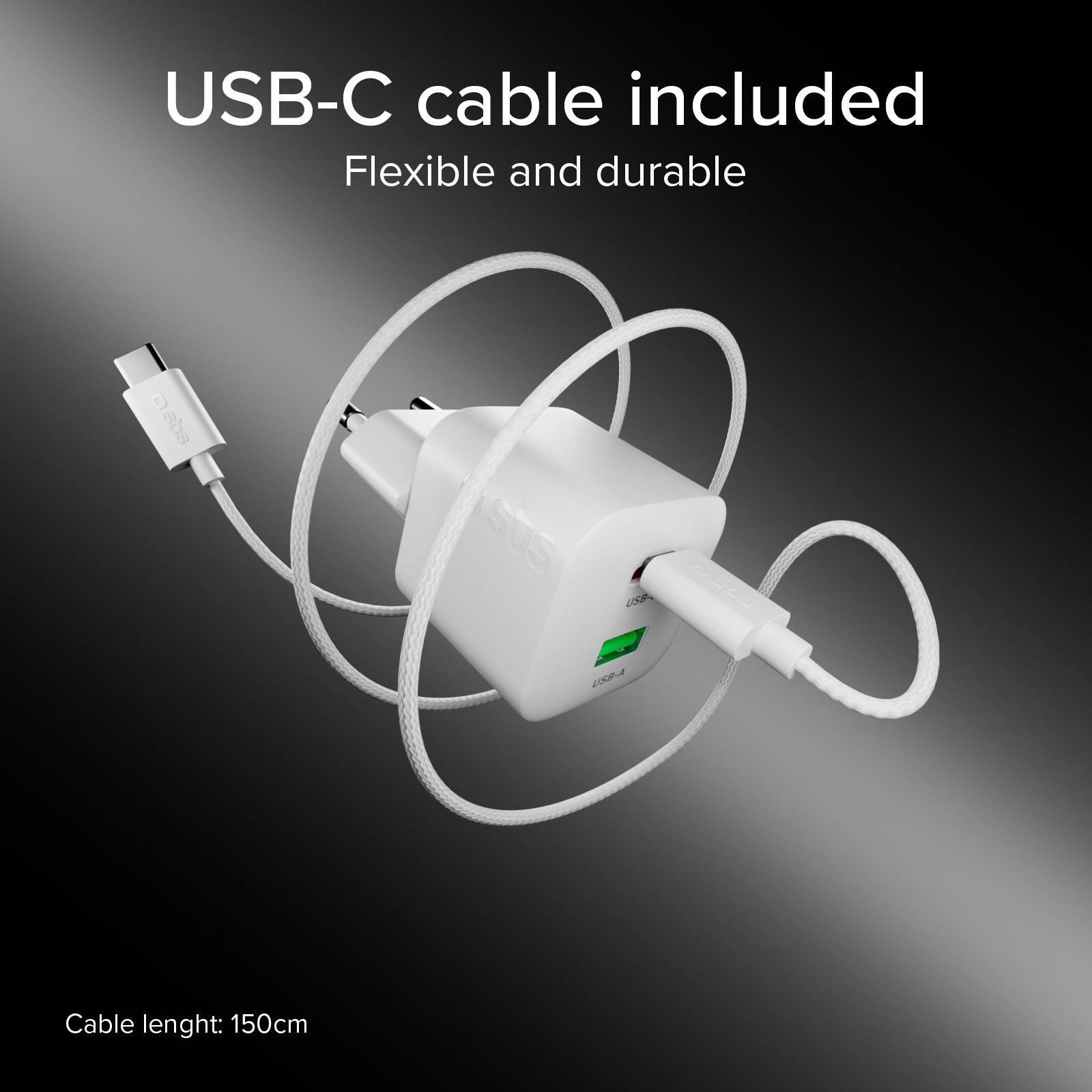 Kit de carga con cargador de pared 20W GaN Power Delivery y cable USB-C de 1,5 m