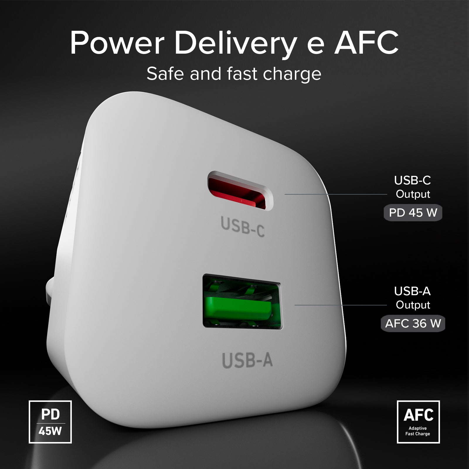 Kit cargador de pared 45W GaN y Power Delivery, con cable USB-C de 1,5 m