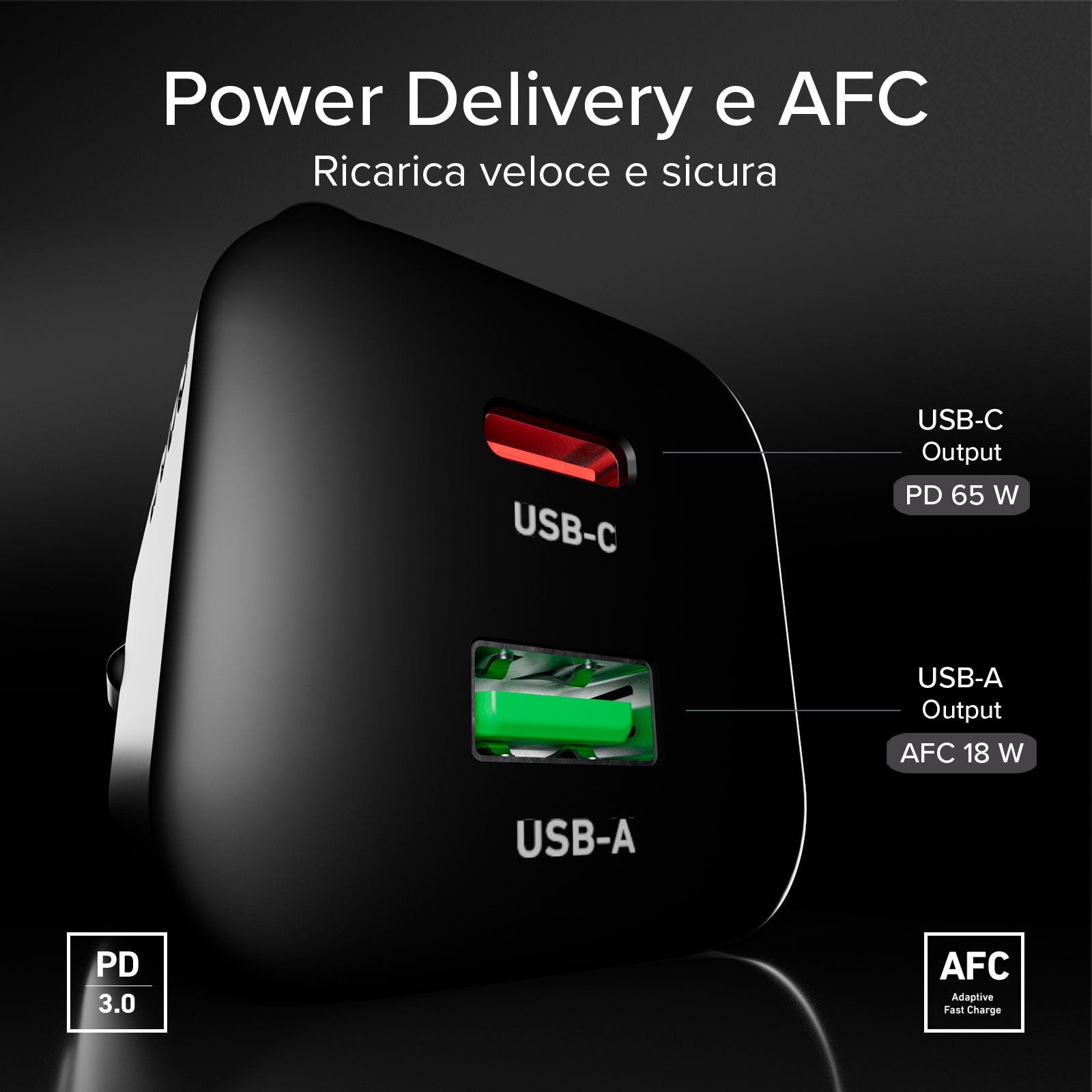 Kit cargador de pared 65W Power Delivery GaN con cable USB-C de 1,5 m para carga rápida