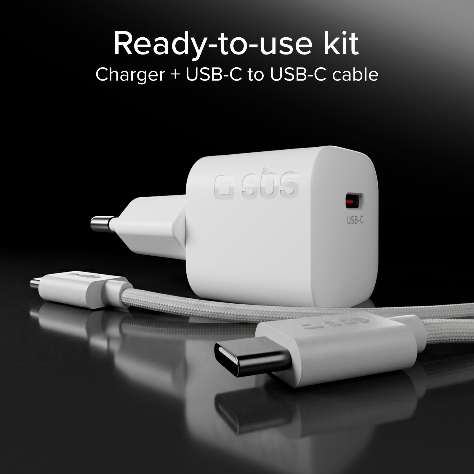 Kit caricatore USB-C 20W Power Delivery con cavo USB-C intrecciato 1,5 m