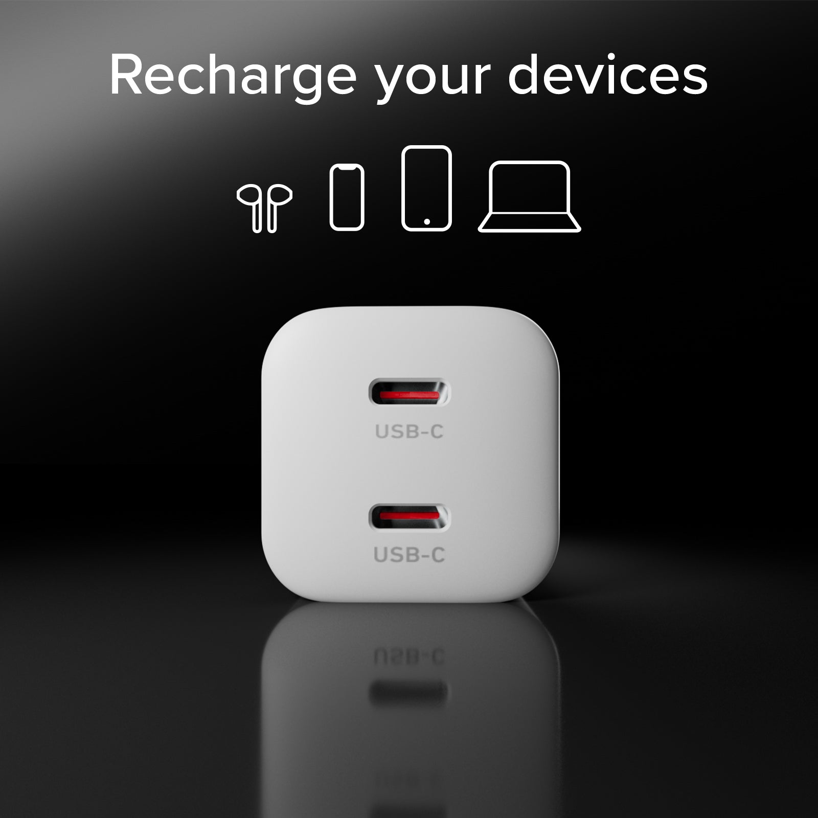 Kit con mini cargador de pared 100W GaN con 2 puertos USB-C + cable USB-C de 1,5 m