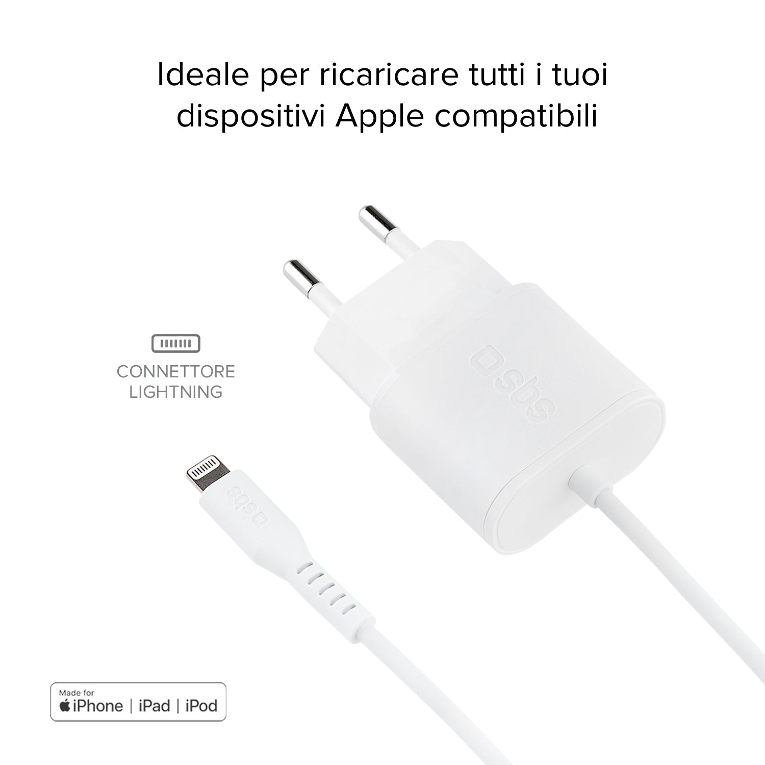 Caricabatterie caricatore 5W - carica standard, cavo Lightning MFi integrato