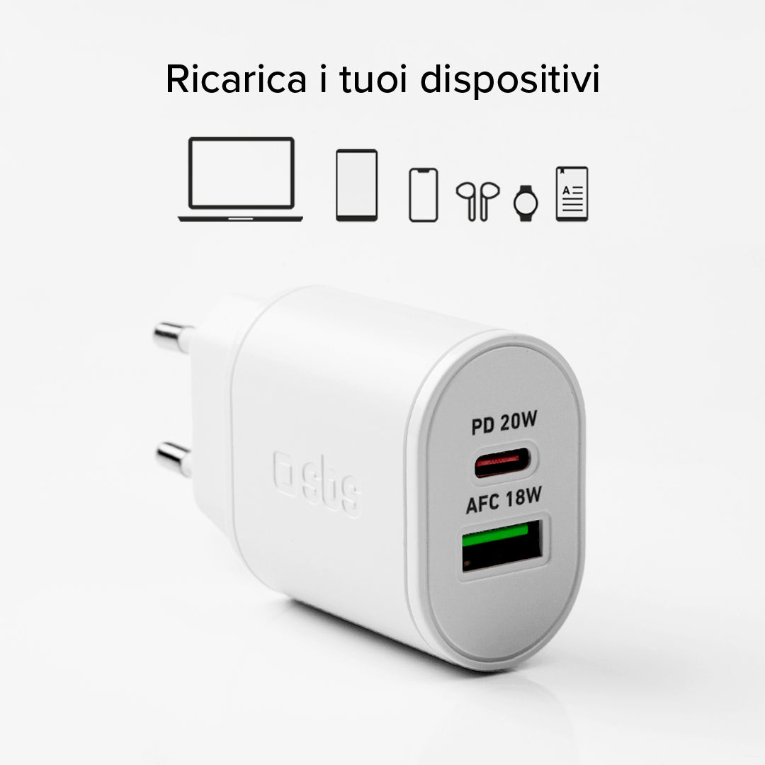 Caricabatterie caricatore 20 Watt - Ricarica ultra rapida e due porte USB