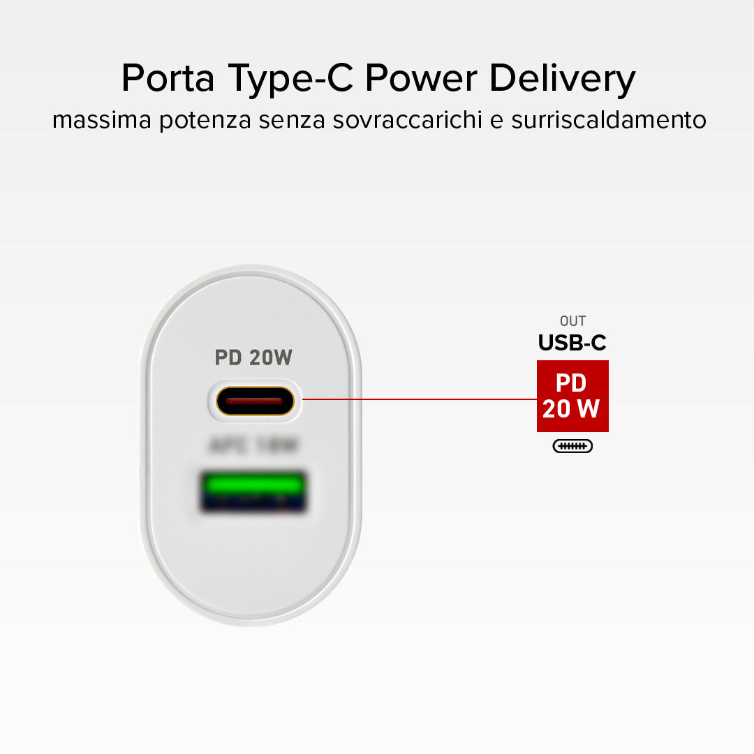 Caricabatterie caricatore 20 Watt - Ricarica ultra rapida e due porte USB