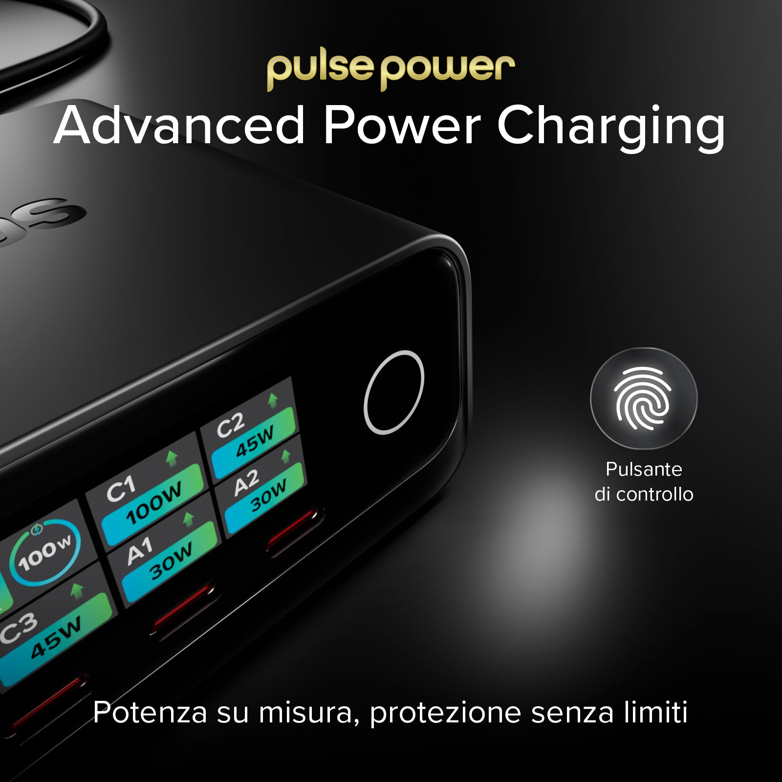 Stazione di ricarica da scrivania 100W Power Delivery con Smart Color Display, 3 porte USB-C e 2 USB-A, ideale per laptop
