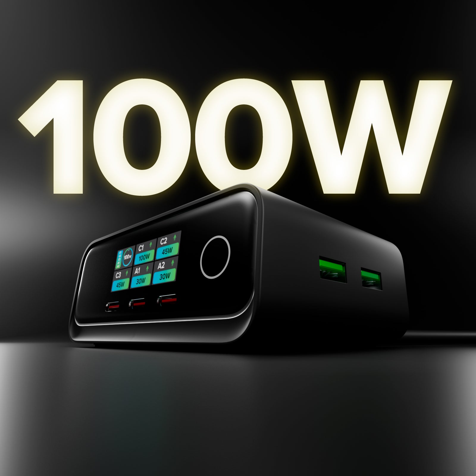 Estación de carga de escritorio 100W Power Delivery con Smart Color Display, 3 puertos USB-C y 2 USB-A, ideal para portátiles