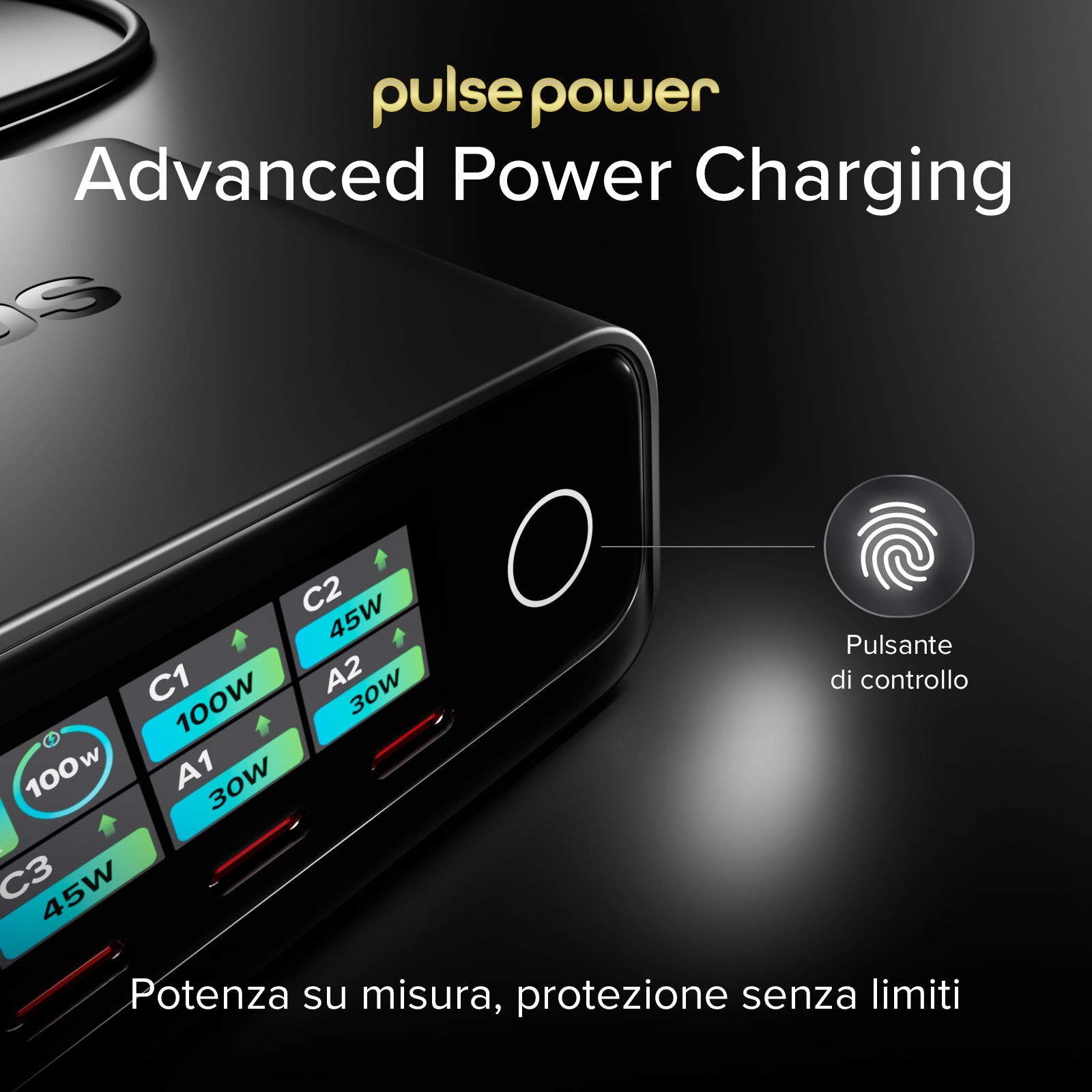 100W Power Delivery Tischladestation mit Smart Color Display, 3 USB-C- und 2 USB-A-Anschlüssen, ideal für Laptops
