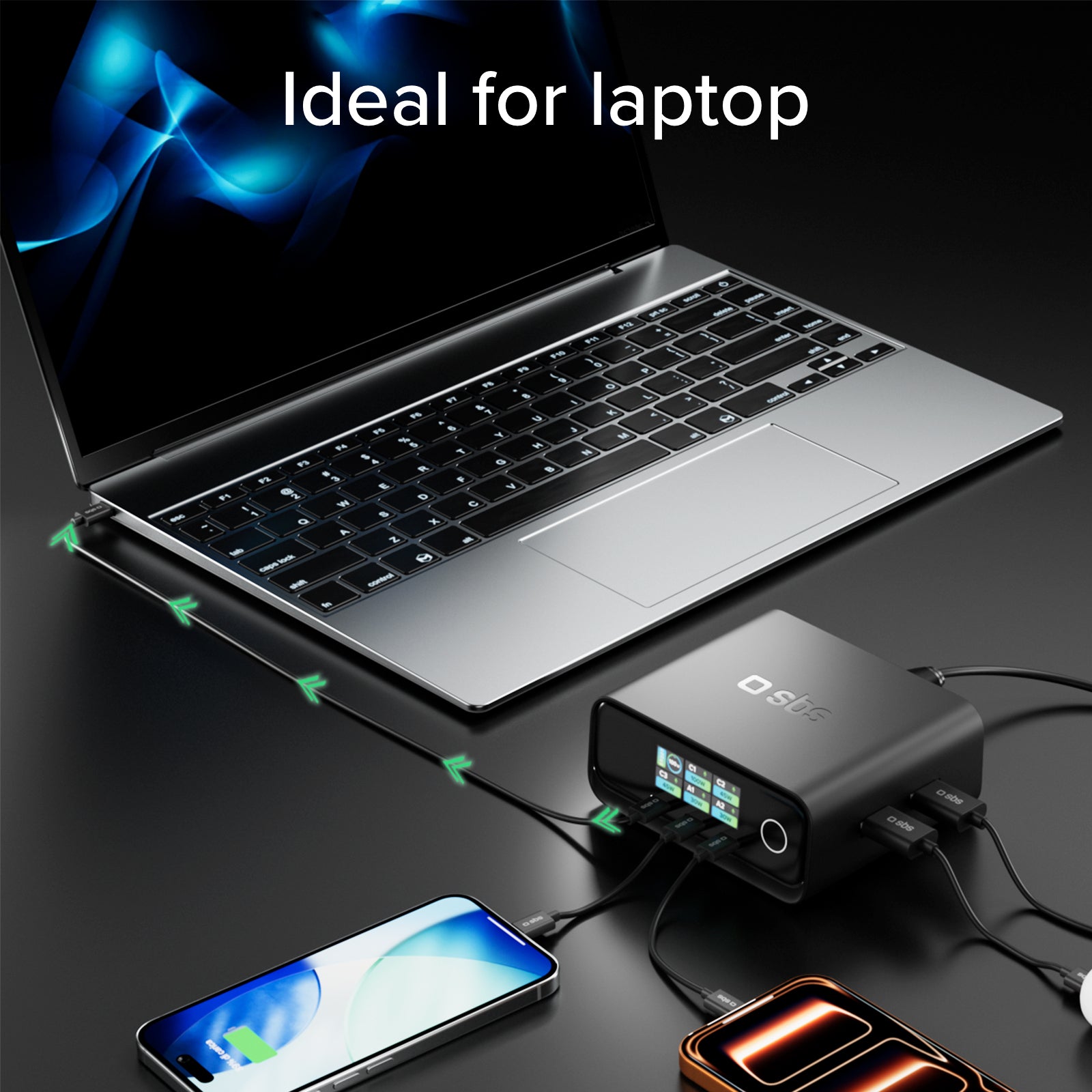 100W Power Delivery Tischladestation mit Smart Color Display, 3 USB-C- und 2 USB-A-Anschlüssen, ideal für Laptops