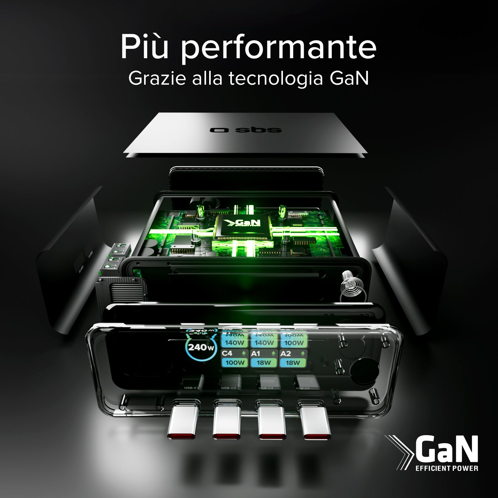 240W Desktop-Ladestation mit 6 Anschlüssen und Smart Color Display, ideal für Laptops