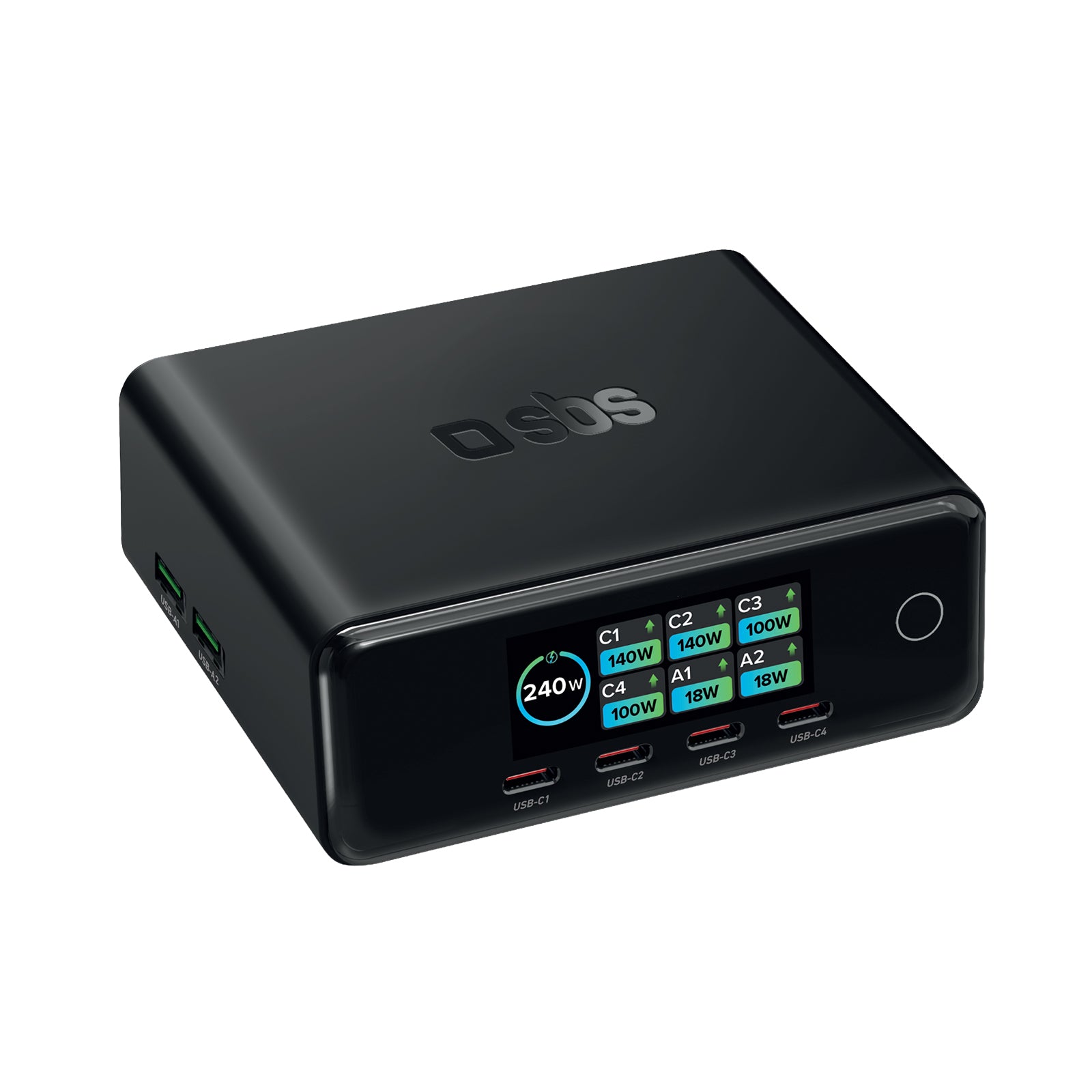 Estación de carga de escritorio 240W con 6 puertos y Smart Color Display, ideal para portátiles