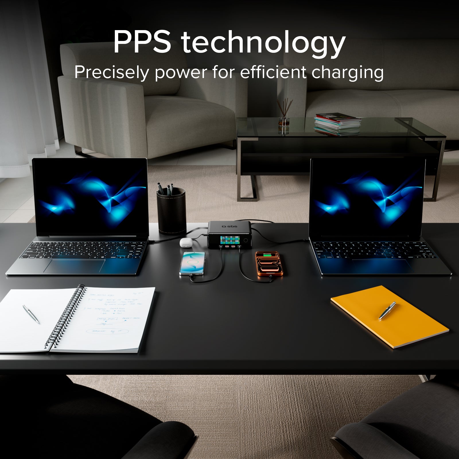 Station de charge 140W avec 2 câbles rétractables et 5 ports USB-C/USB-A, écran TFT