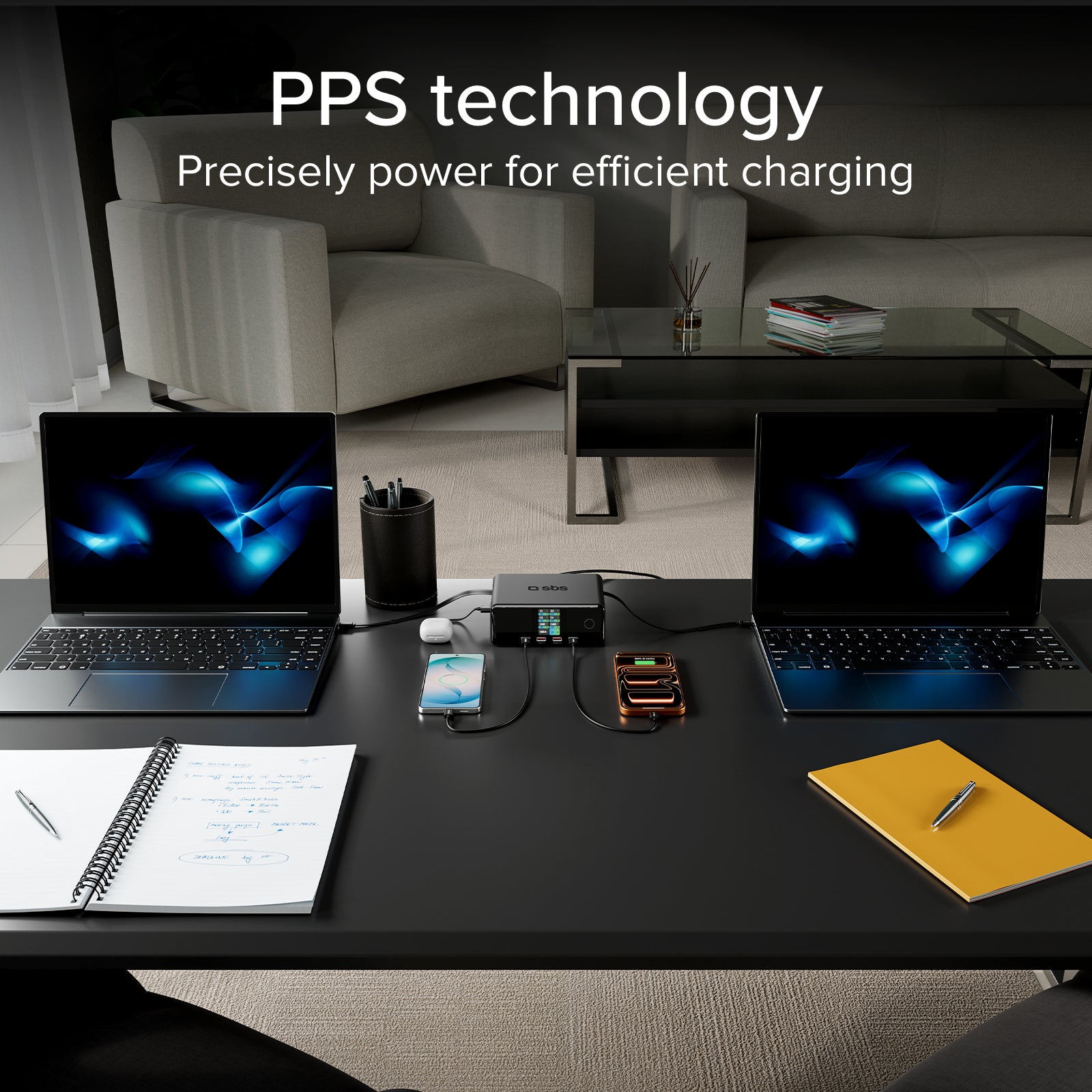 140W charging station with 2 retractable cables and 5 USB-C/USB-A ports, TFT display