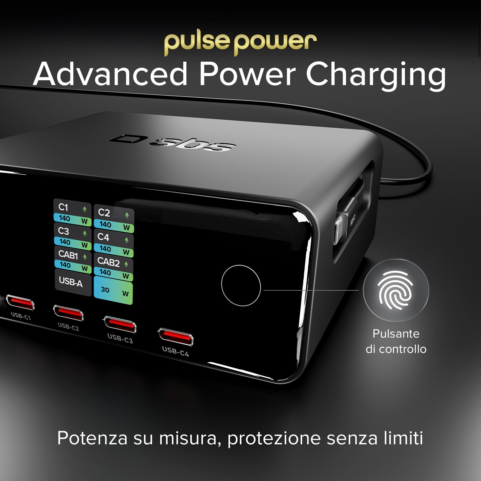 140W charging station with 2 retractable cables and 5 USB-C/USB-A ports, TFT display