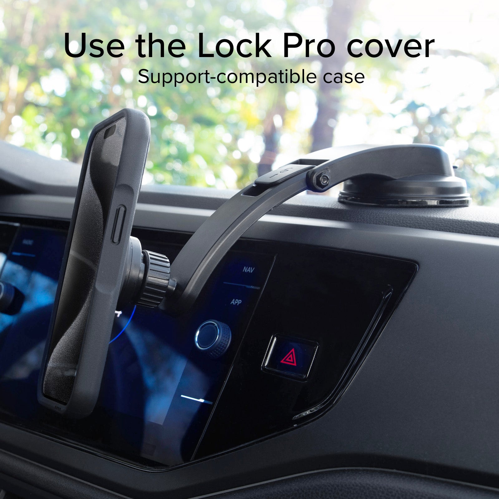 Soporte de coche para parabrisas o salpicadero con sistema de bloqueo LockPro
