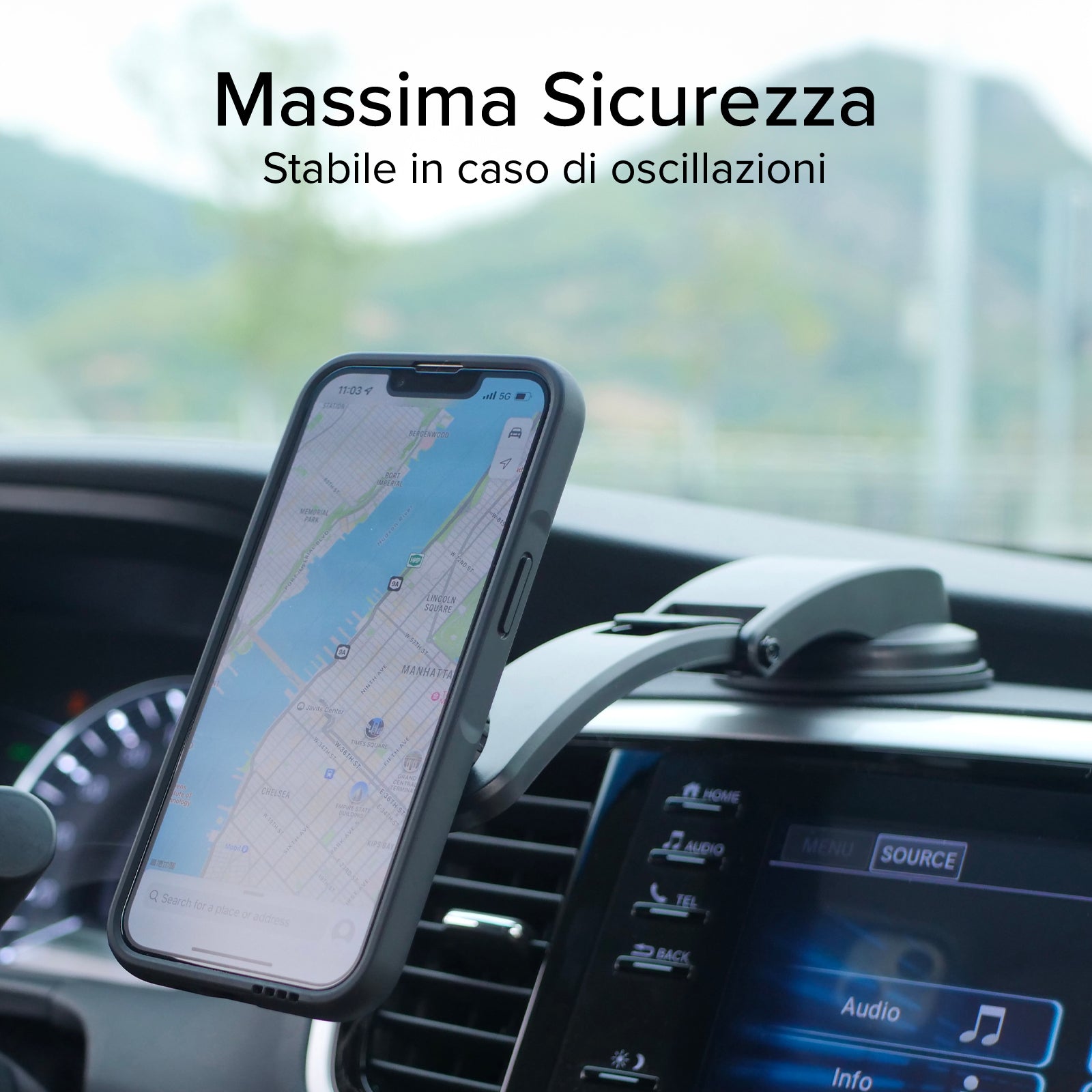 Soporte de coche para parabrisas o salpicadero con sistema de bloqueo LockPro