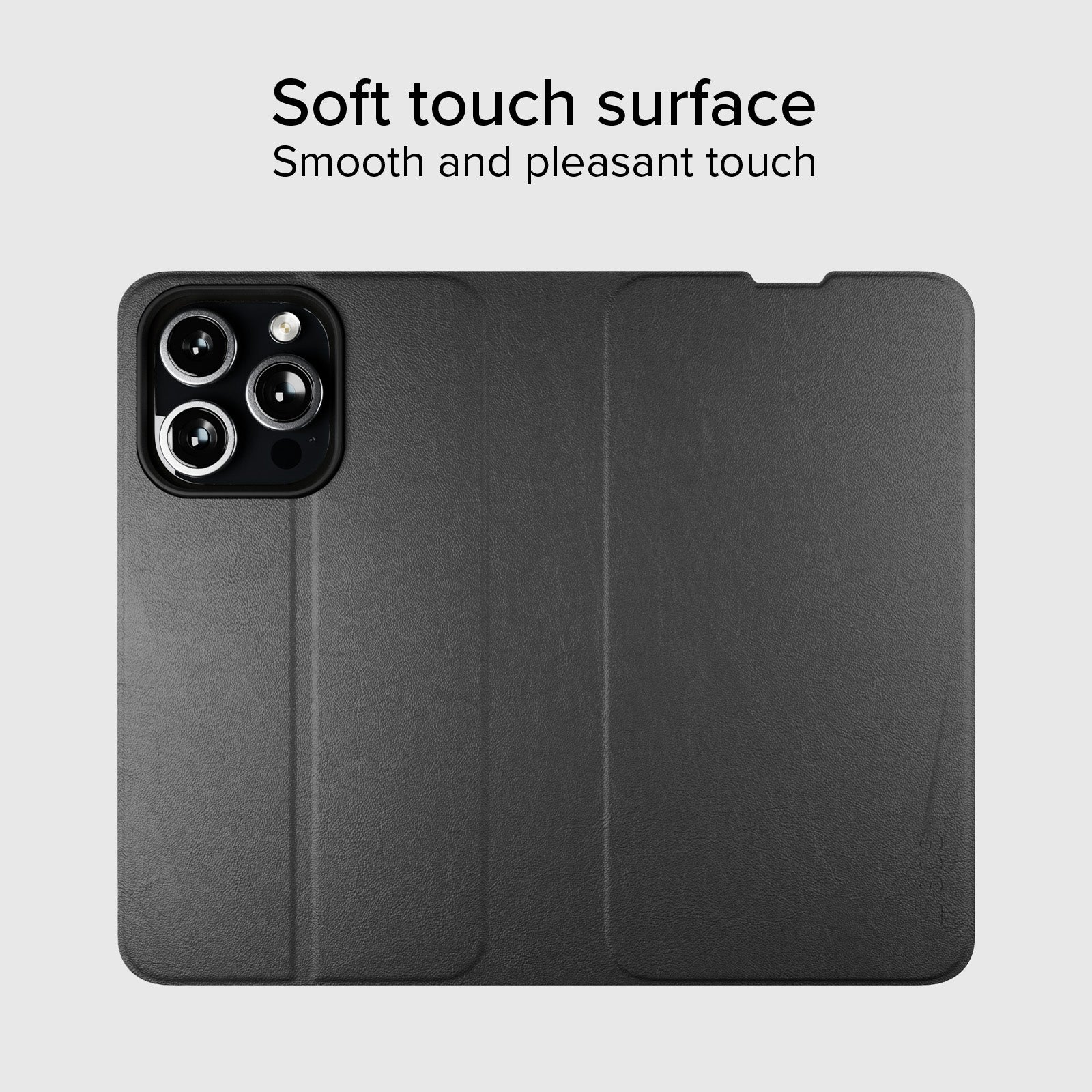 Book-style case with stand support and soft touch surface for iPhone 16 Pro
