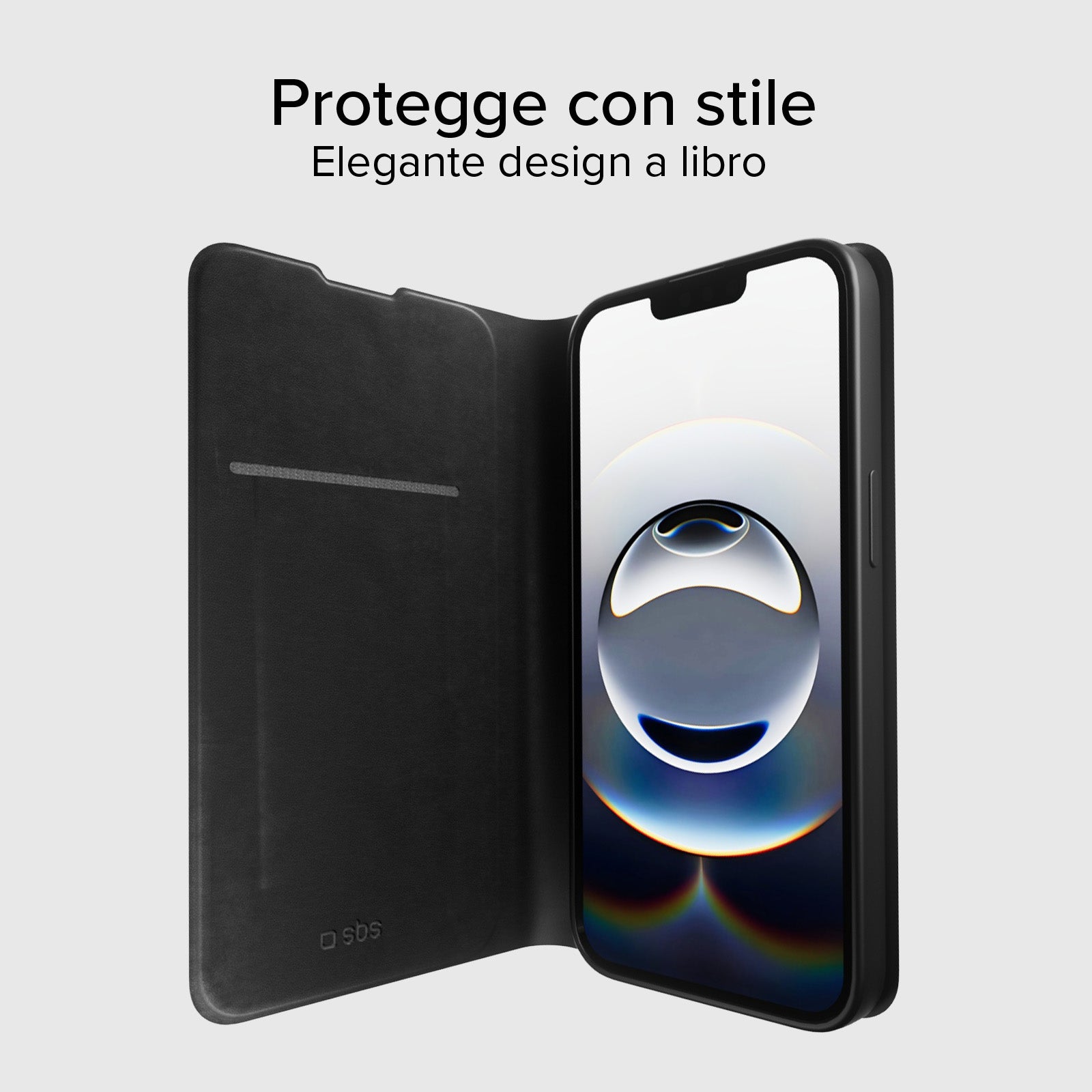 Custodia a libro con supporto stand e superficie soft touch per iPhone 16e