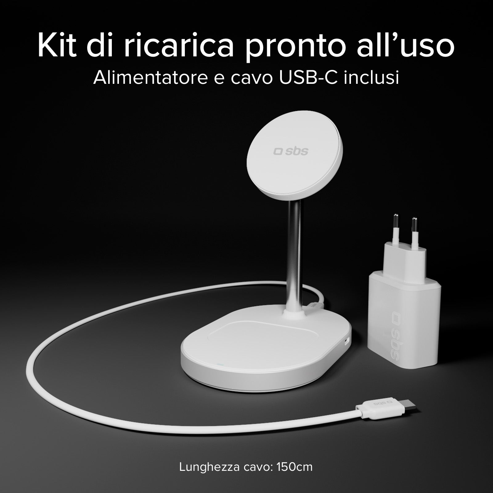 Kit ricarica wireless verticale 35W Qi2.2 con caricatore e cavo 1,5 m