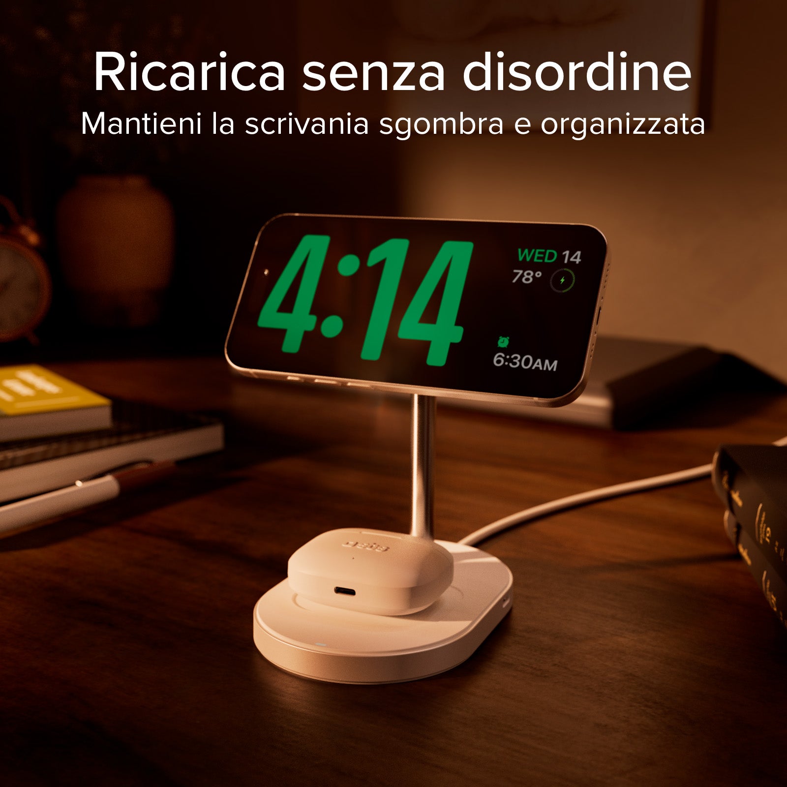 Kit ricarica wireless verticale 35W Qi2.2 con caricatore e cavo 1,5 m