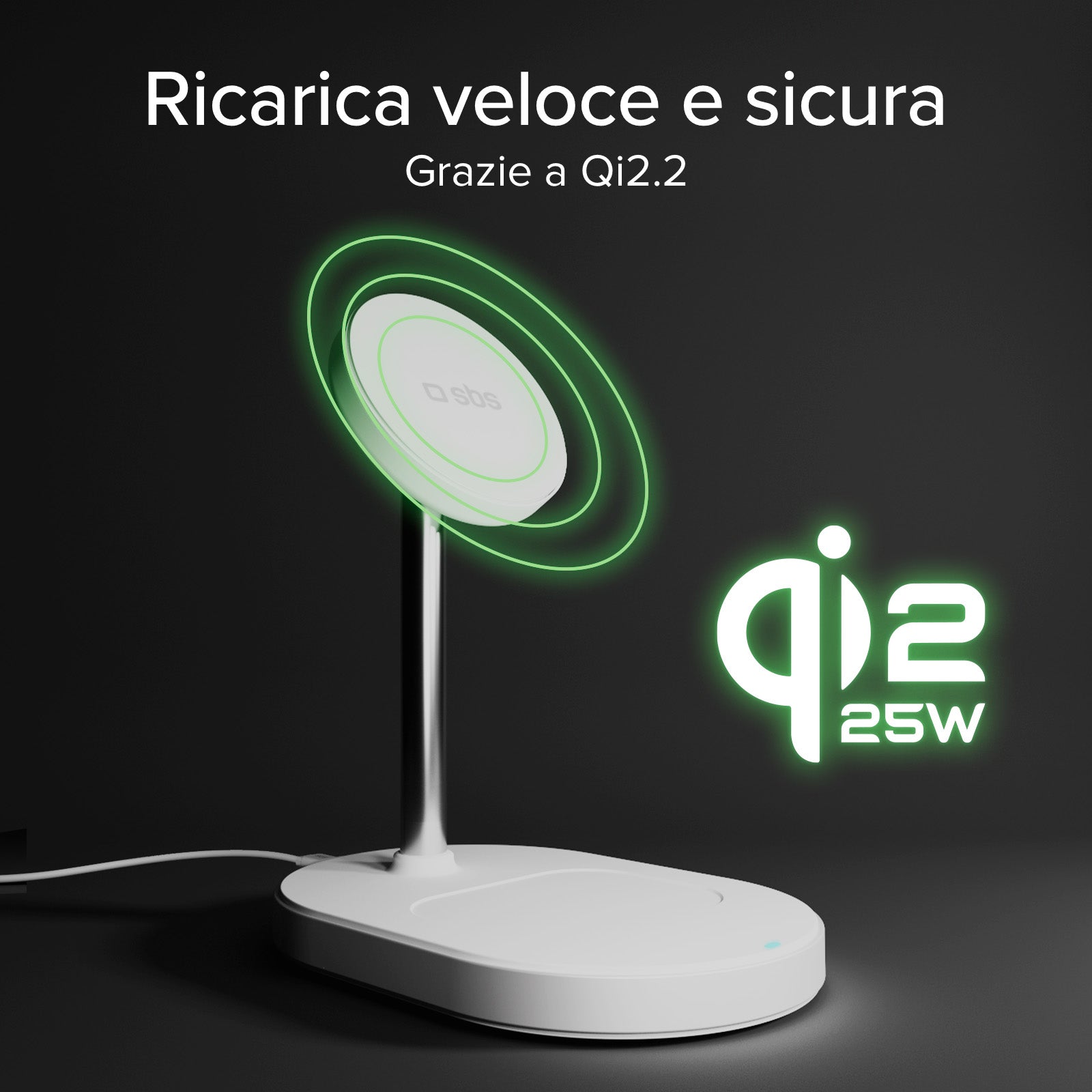 Kit stazione di ricarica wireless verticale 35W Qi2.2, caricatore USB-C Power Delivery e cavo 1,5m