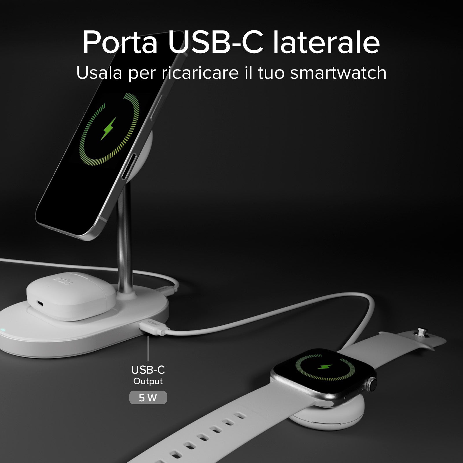 Kit ricarica wireless verticale 35W Qi2.2 con caricatore e cavo 1,5 m
