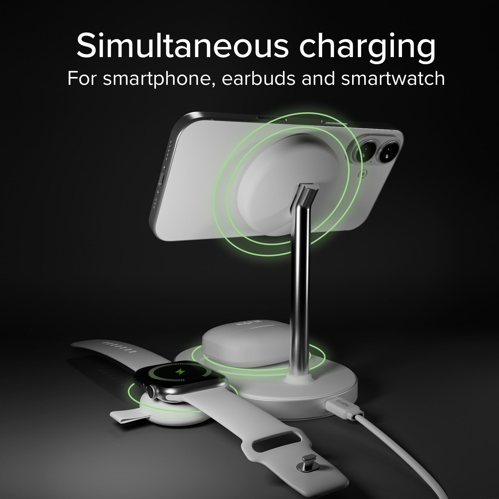 Stazione di ricarica wireless Qi2.2 per smartphone, auricolari wireless e smartwatch