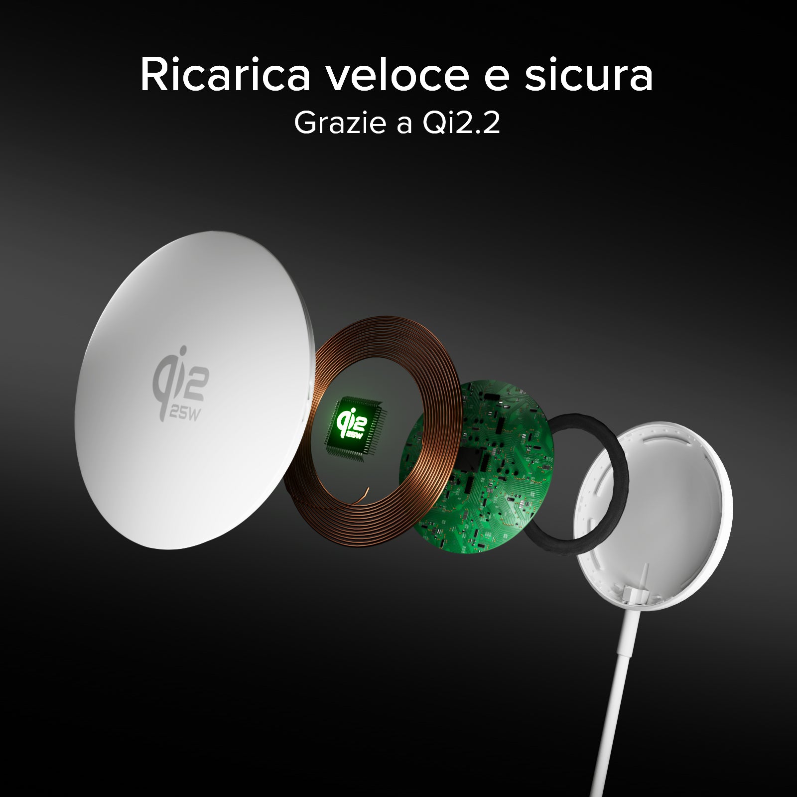 Magnetic Wireless Charger Qi2.2 25W with Integrated USB-C Cable (150 cm)