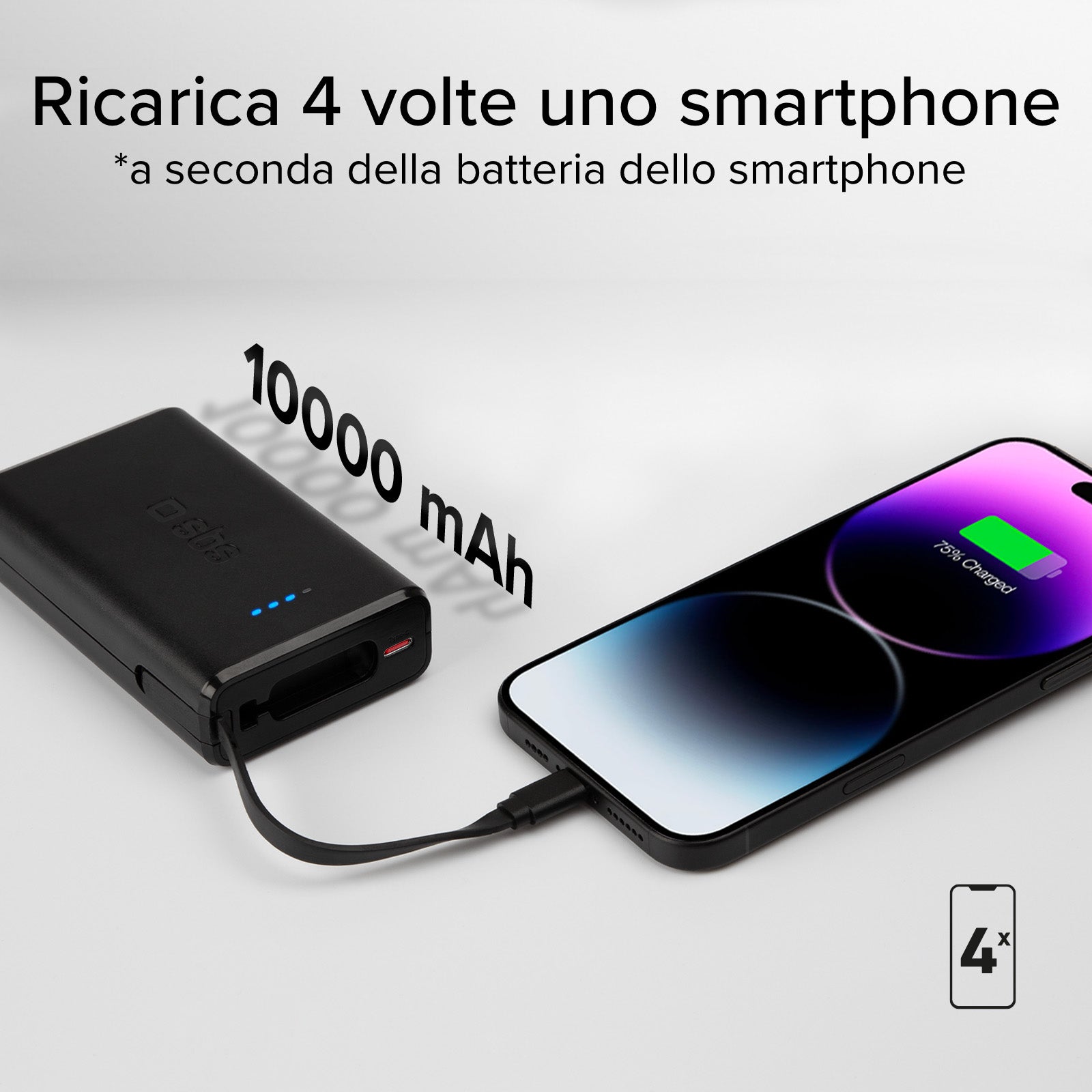 Batería externa Power Delivery 20W 10000 mAh con cable USB-C integrado