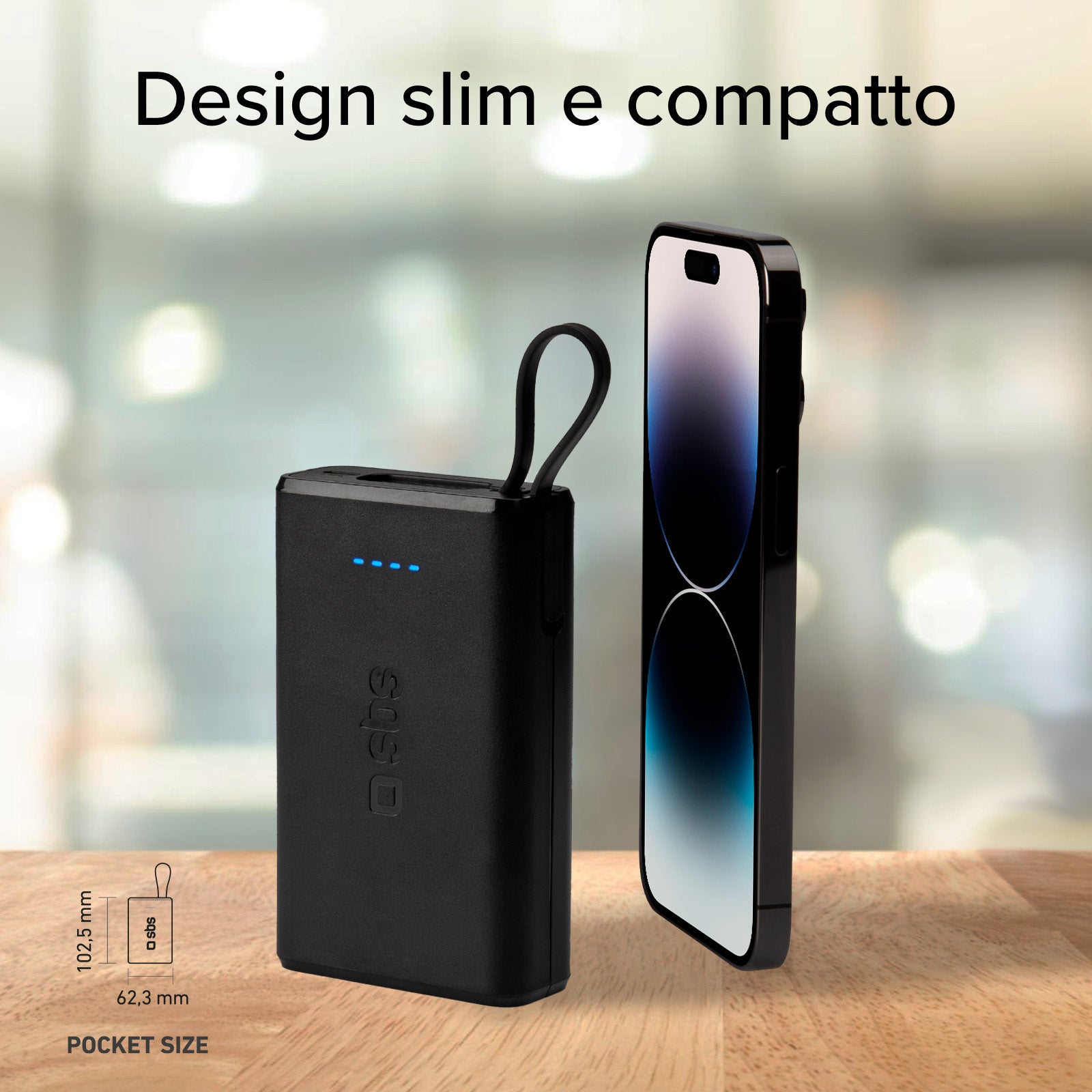 Batería externa Power Delivery 20W 10000 mAh con cable USB-C integrado