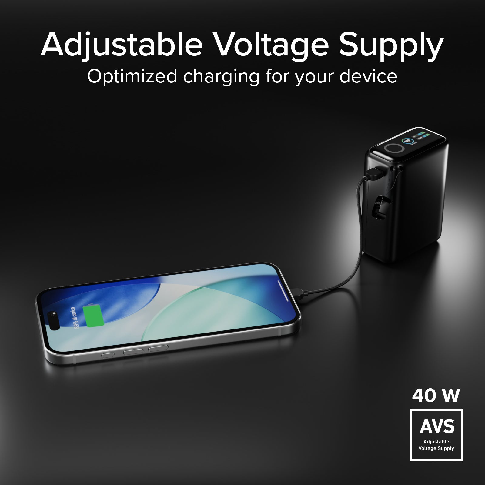 Batería externa 10000 mAh 40 W Power Delivery y AVS, con cable USB-C incluido y pantalla inteligente