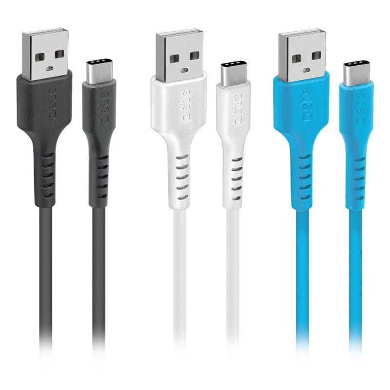 USB to USB-C data and charging cable kit with 3 colours