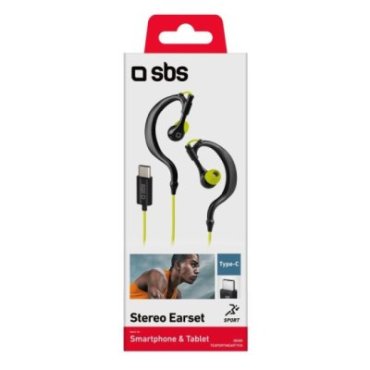 Water-resistant IPX5 wire sports earphones with headband and USB-C connector