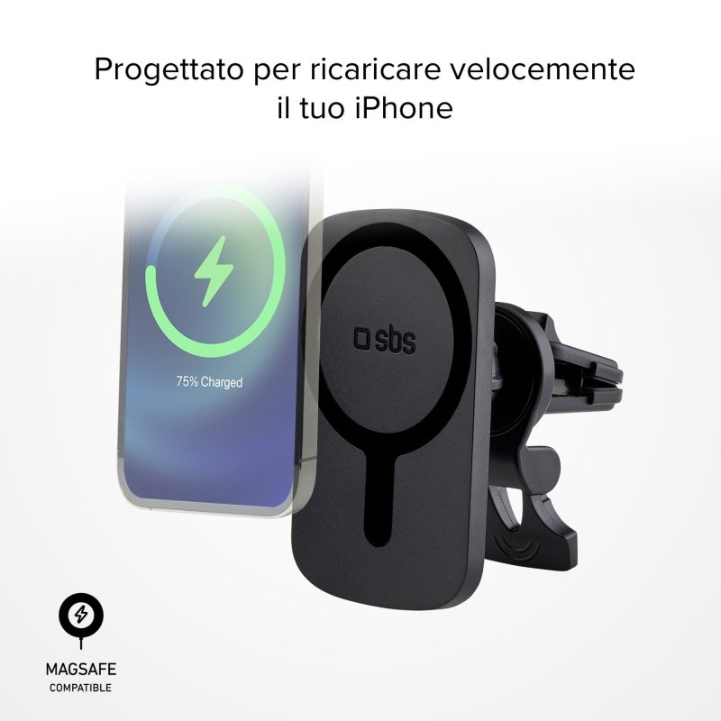 Swivel car holder with wireless charger for iPhone compatible with MagSafe