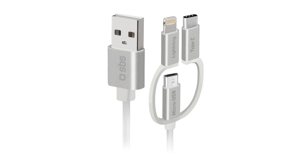 USB zu Micro-USB-Kabel mit Lightning- und USB-C-Adaptern
