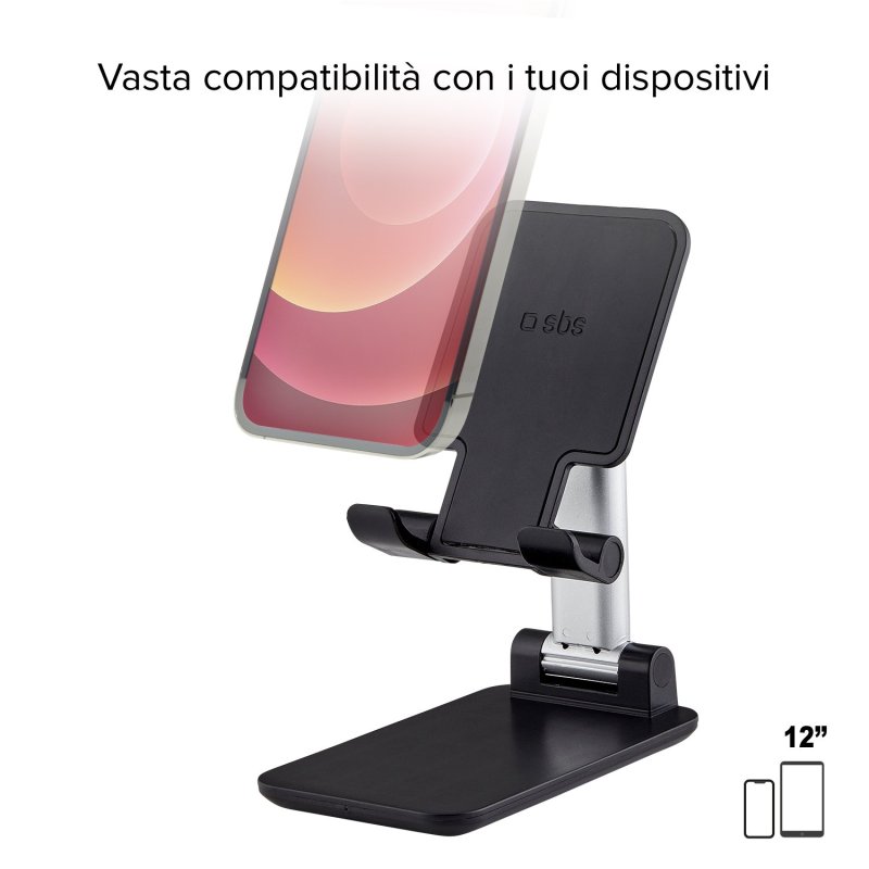 Portable desktop stand for smartphones and tablets up to 12\"