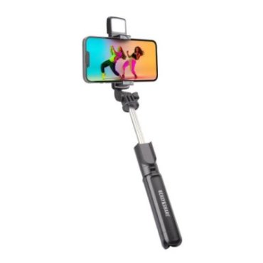 Palo selfi universal con luz LED y trípode integrados