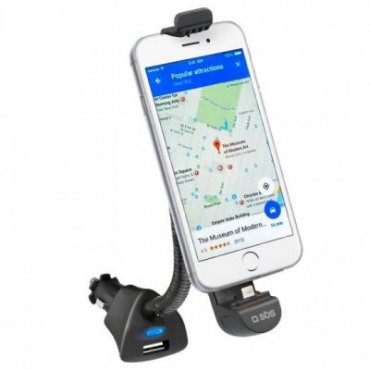 Soporte de coche con conector lightning y puerto USB para smartphone hasta 5.5"