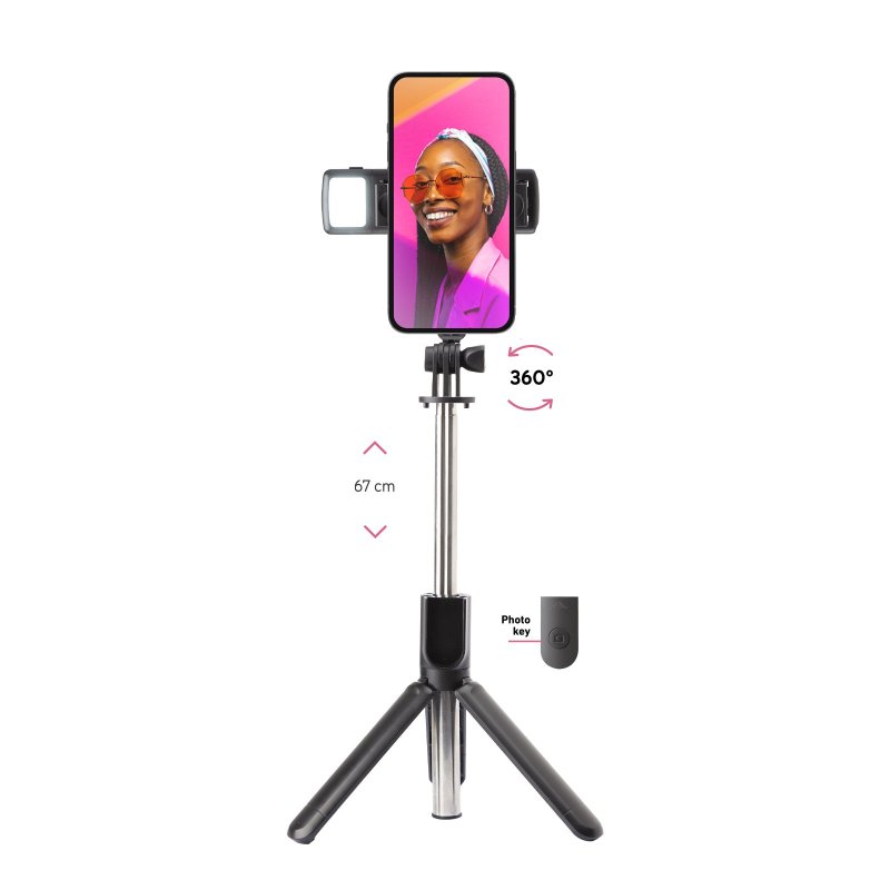 Universal selfie stick with built-in LED light and tripod
