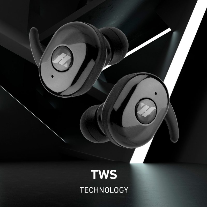 Auriculares TWS Twin Buddies con ganchos y funda de recarga