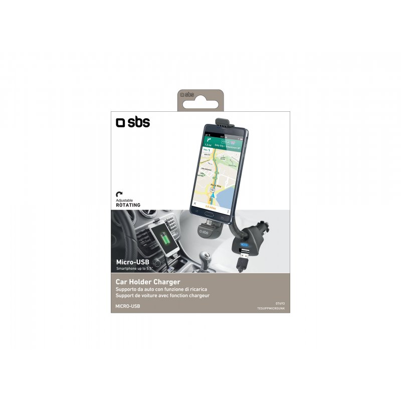 Support Voiture Allume Cigare 2 en 1 pour IPHONE 15 Micro USB