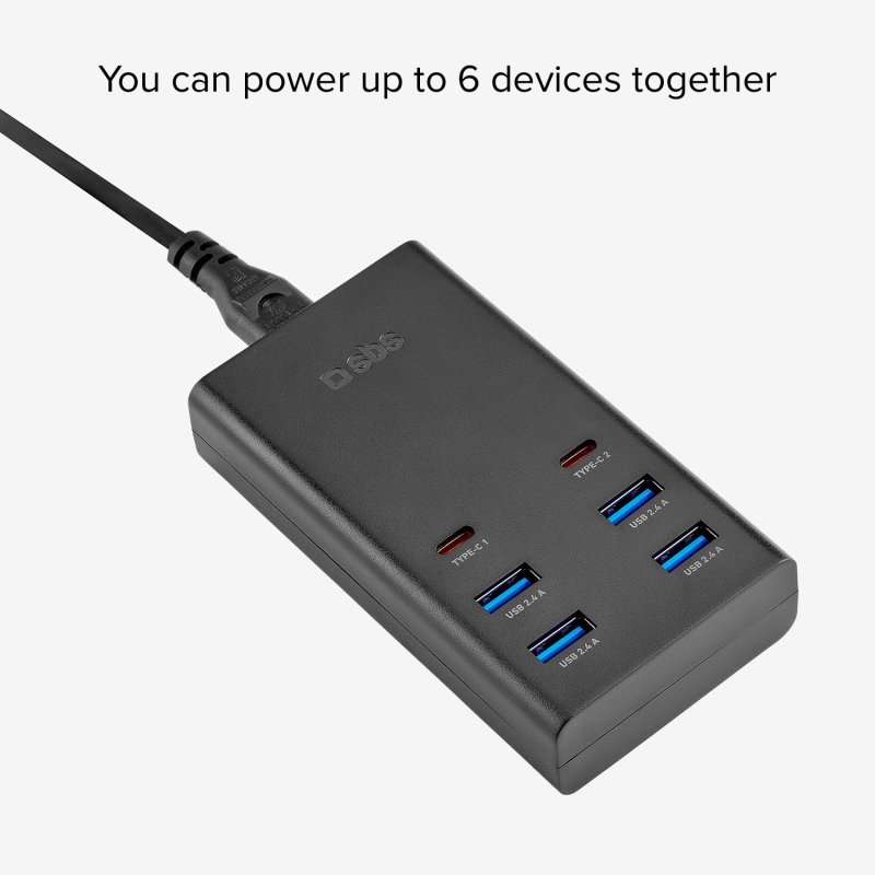 Chargeur USB multiple rapide, chargeur C multi USB, 3USB-C + 3USB-A,  station de charge USB multiple 96W, station de charge 6 ports compatible  avec iPhone / Sams