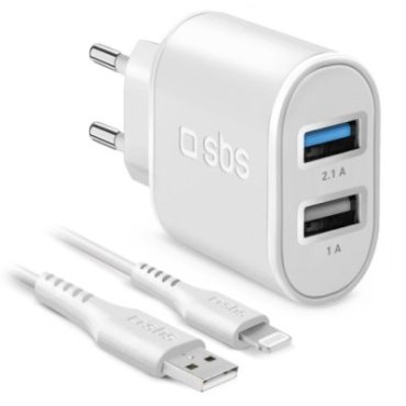 Kit caricabatterie bianco: caricatore con due porte USB e cavo USB a Lightining Made for iPhone (MFi) incluso