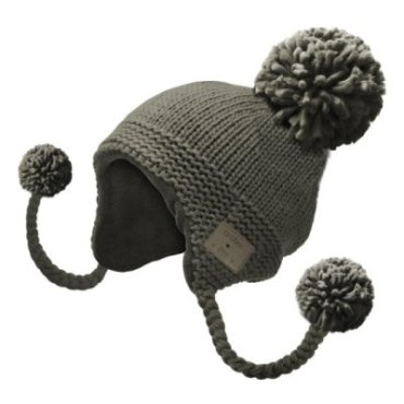 Hat with wireless earphones, braids and pom poms