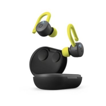 IPX5 sports TWS earphones with ear bands, touch controls and charging base