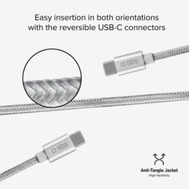 USB-C to USB-C anti-tangle fabric cable