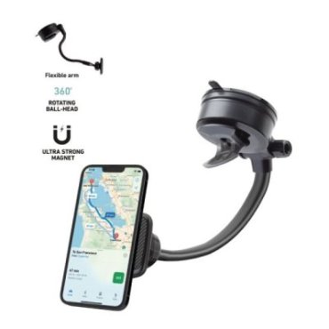 Car holder with articulated arm and suction cup