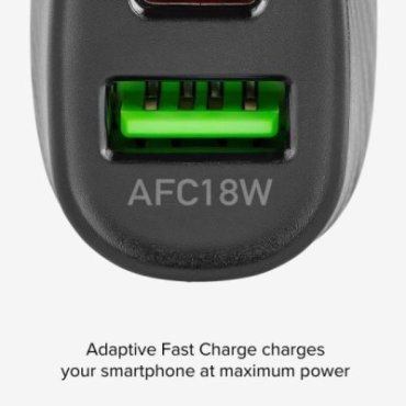 Ultra-fast charging car charger, 1 USB-C 20W and 1 USB 18W port