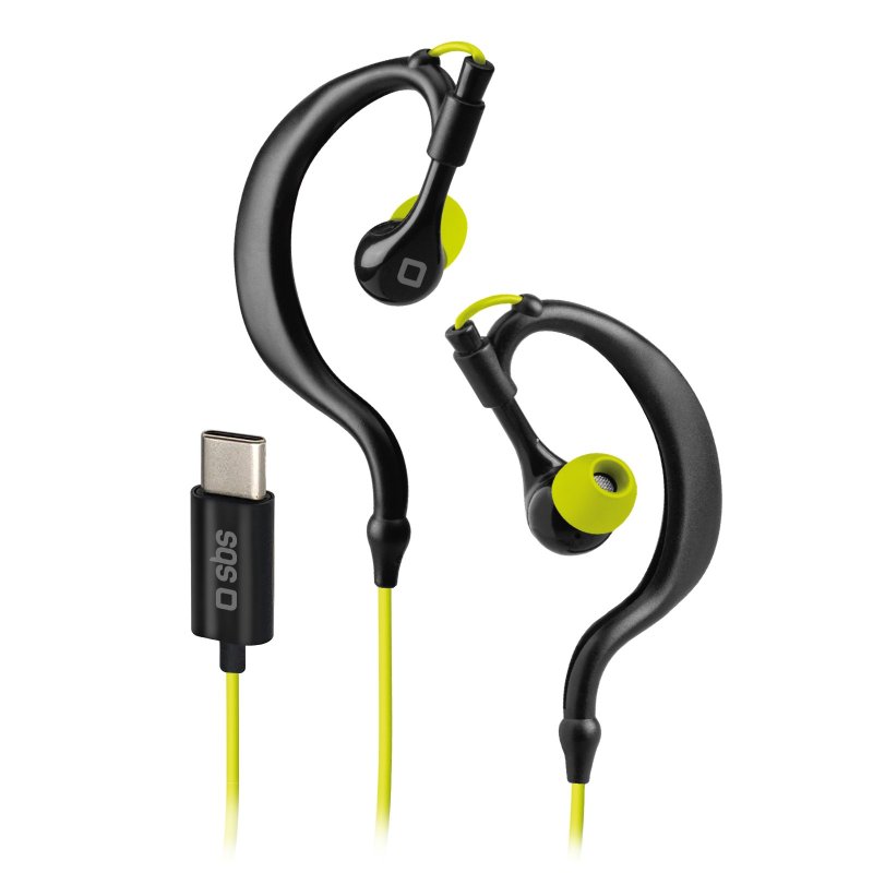 Water-resistant IPX5 wire sports earphones with headband and USB-C connector